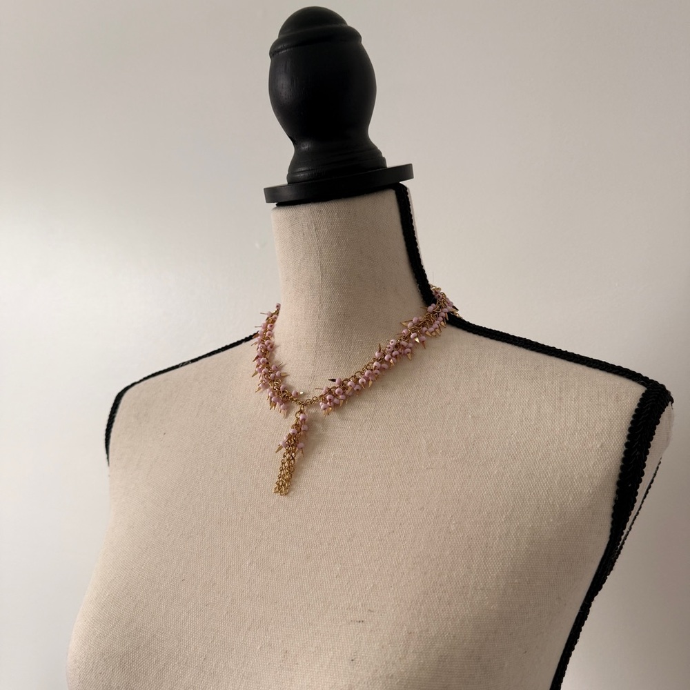 gold and pink beaded necklace